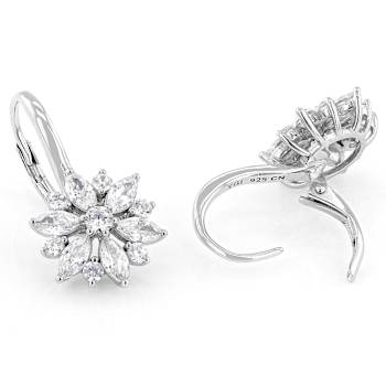 Round And Marquise CZ Drop Earrings In Sterling Silver