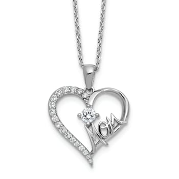 Rhodium Over Sterling Silver Polished Cubic Zirconia Mom Heart with 2
Inch Extension Necklace