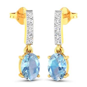 1.02ctw 14K Yellow Gold Aquamarine and White Diamond Halo Earrings