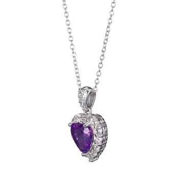 Purple African Amethyst Platinum Over Sterling Silver Heart Pendant With Chain