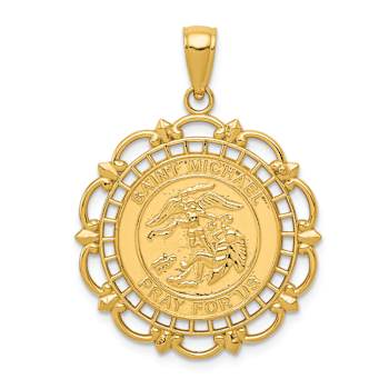14k Yellow Gold Polished and Satin Saint Michael Medal Pendant
