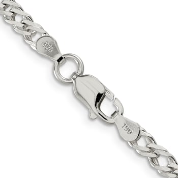 Sterling Silver 4.25mm 6 Side Diamond-cut Flat Double Curb Chain Bracelet