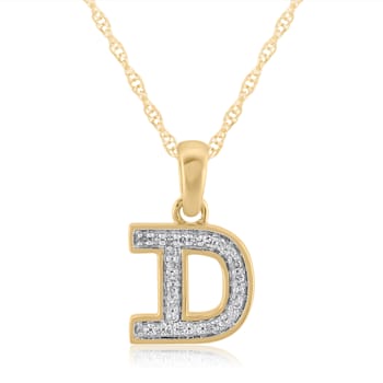 White Diamond Accent 10k Yellow Gold D Initial Pendant With 18” Rope Chain