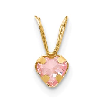 14K Yellow Gold Pink Cubic Zirconia Heart Pendant