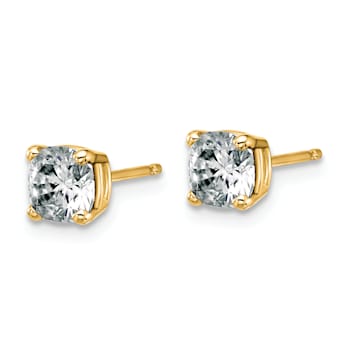 14K Yellow Gold 1ct. 5.0mm Cushion G H I True Light Moissanite Earrings