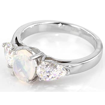 Multi-color Opal Rhodium Over Sterling Silver Ring 2.24ctw