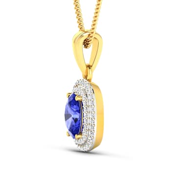 1.09ctw 14K Yellow Gold Tanzanite and White Diamond Pendant with 18 inch
Cable Chain