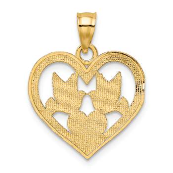 10K Yellow Gold Textured Doves In Heart Charm