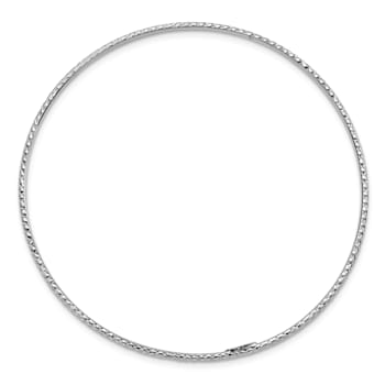 Rhodium Over 14K Gold 1.5mm Diamond-cut Slip-on Bangle Bracelet