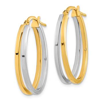 14k Yellow Gold and 14k White Gold 1 1/16" Polished Oval Double
Hoop Earrings