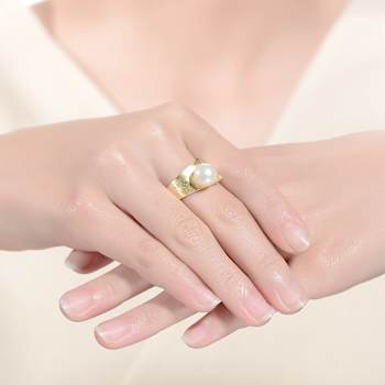 Freshwater Pearl Linear Adjustable Ring In 14K Gold Over Sterling Silver