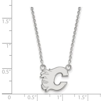 Rhodium Over Sterling Silver NHL LogoArt Calgary Flames Pendant Necklace