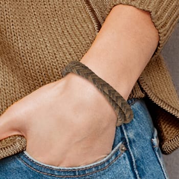 Brown Leather and Stainless Steel Polished 14.75-inch Wrap Bracelet