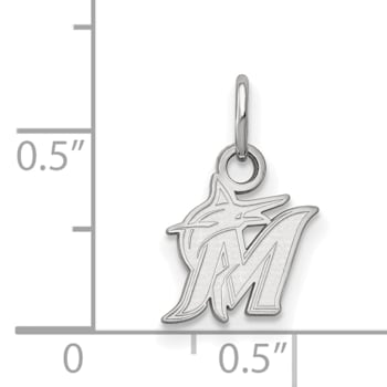 Rhodium Over Sterling Silver MLB Miami Marlins LogoArt Pendant