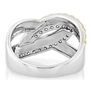 Two-Tone Moissanite Crossover Ring In 14K Gold And Platinum-Enhanced
Sterling Silver 0.44ctw DEW