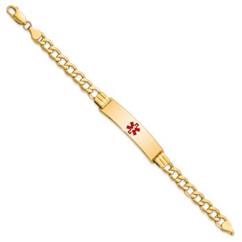 14k Yellow Gold Medical Red Enamel Curb Link ID Bracelet