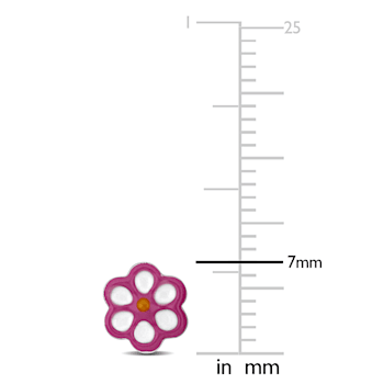 Children's Pink Enamel Flower Stud Earrings in Sterling Silver