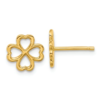14k Yellow Gold 9.75mm Polished 4-Leaf Clover Stud Earrings