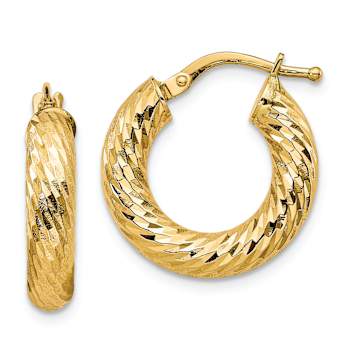 14k Yellow Gold Diamond-Cut 3/4" Round Hoop Earrings