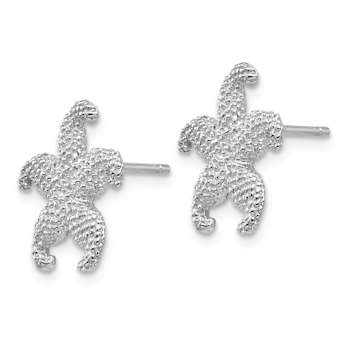 Rhodium Over 14K White Gold Textured Starfish Stud Earrings