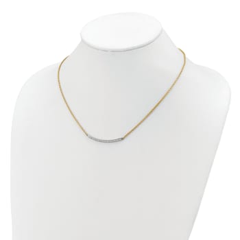 14K Yellow Gold Diamond Curved Bar 16 Inch with 2 Inch Extension Necklace