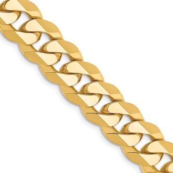 14k Yellow Gold 9.5mm Solid Flat Beveled Curb 20 Inch Chain
