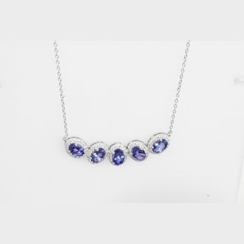 Oval Tanzanite and Round White CZ Rhodium Over Sterling Silver Necklace, 4ctw