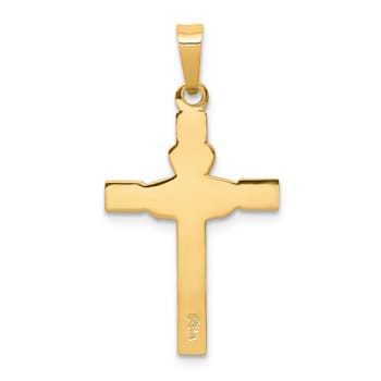 14K Yellow Gold with White Rhodium Polished Claddagh Cross Pendant