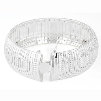 Wide Diamond-Cut Omega Bangle In Sterling Silver