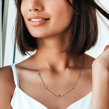 London Blue Topaz and Diamond 14K Yellow Gold Station Necklace 3.37ctw