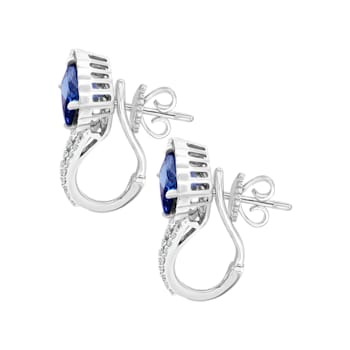 14K White Gold Rectangular Cushion Tanzanite and Diamond Earrings 3.53ctw