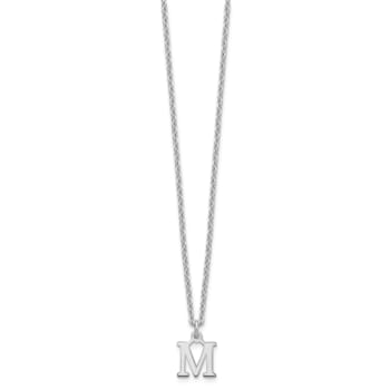 Rhodium Over Sterling Silver Cutout Letter M Initial Necklace
