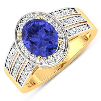 1.85ctw Violet Tanzanite and Diamond 14K Yellow Gold Halo Ring