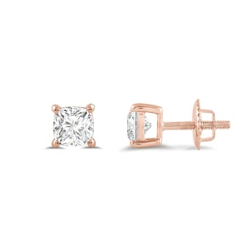 White Cubic Zirconia 14k Rose Gold Studs With Velvet Gift Box 0.50ctw