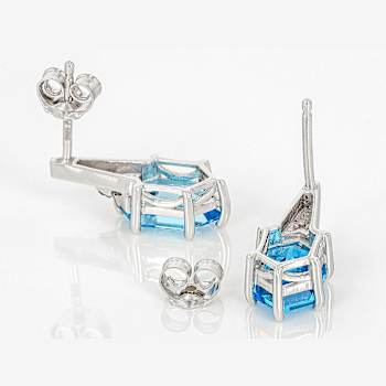 Hexagon Swiss Blue Topaz And Blue Diamond Earrings In Black Rhodium
Sterling Silver 2.25ctw