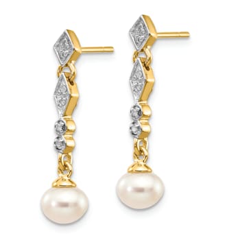 14K Yellow Gold with Rhodium 5-6mm Semi-round Freshwater Cultured Pearl
0.04ct Diamond Earrings