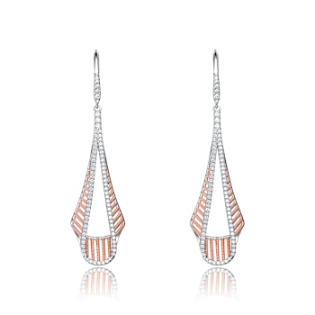 Pave CZ Linear Drop Earrings In 18K Rose Gold Over Sterling Silver