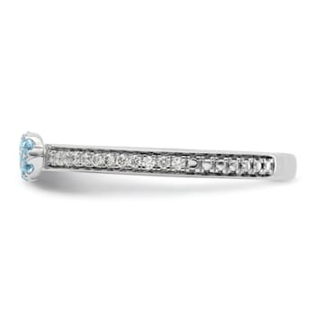 14K White Gold Stackable Expressions Aquamarine and Diamond Ring 0.075ctw