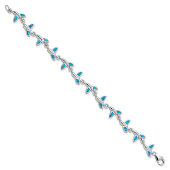 Rhodium Over Sterling Silver Lab Created Opal Whale Tail 7.75 Inch Bracelet
