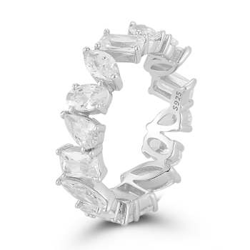 Rachel Zoe Mixed Shape CZ Eternity Band Ring in Rhodium Over Sterling Silver