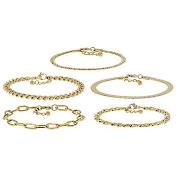 Snake, Cuban And Oval Link Bracelet Set Of 5 In Gold-Tone 4-6mm