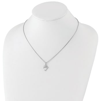 Rhodium Over Sterling Silver White Ice 0.02 cttw Diamond Dolphin Necklace