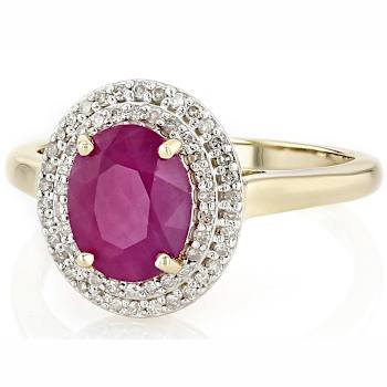 Ruby And Diamond Halo Ring In 10K Gold