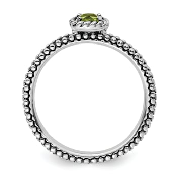 Sterling Silver Stackable Expressions Checker-cut Peridot Antiqued Ring 0.25ctw
