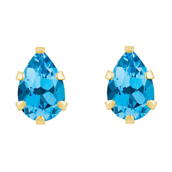6x4mm Pear Shape Blue Topaz 10k Yellow Gold Stud Earrings