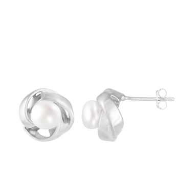 6.5-7mm White Cultured Freshwater Pearl Rhodium Over Sterling Silver Earrings