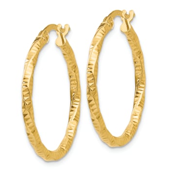 14k Yellow Gold Polished and Textured 1" Hoop Earrings