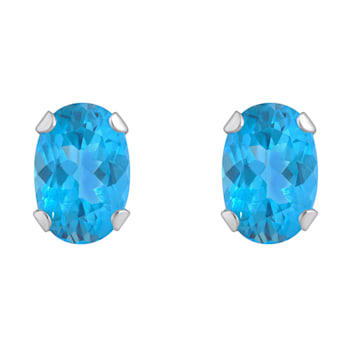6x4mm Oval Blue Topaz Rhodium Over 10k White Gold Stud Earrings