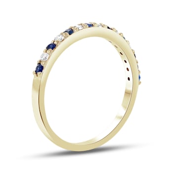 Sapphire and Diamond 14k Yellow Gold Anniversary Band Ring 0.35ctw