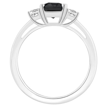 8x6mm Emerald Cut Black Onyx And White Topaz Rhodium Over Sterling
Silver 3-Stone Ring